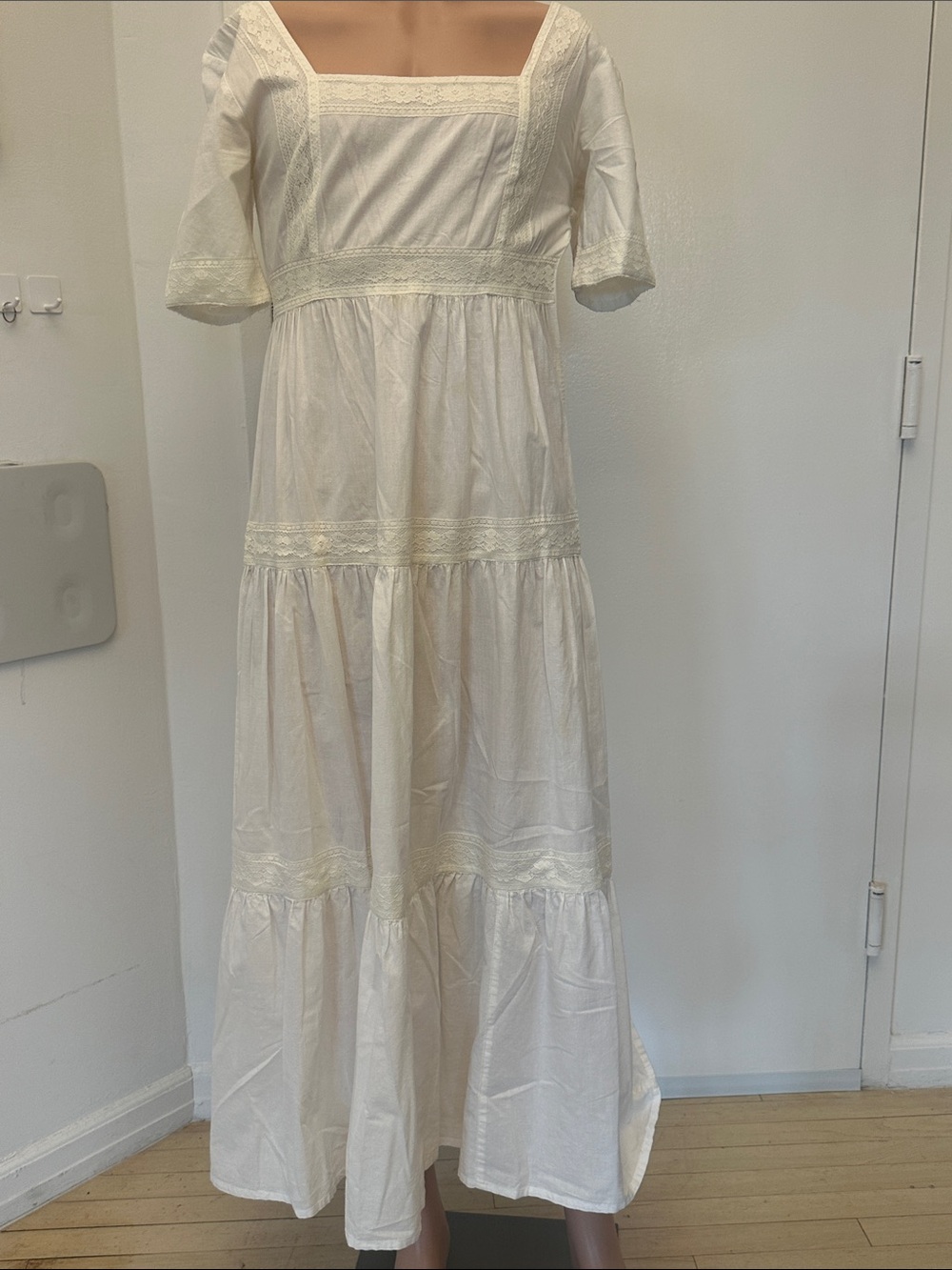 Urban Outfitters and Laura Ashley Ivory Square-Neck Maxi Dress with Lace Trim